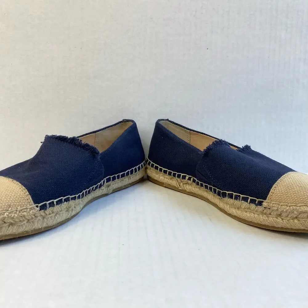 J. MCLAUGHLIN Shoes Espadrille Redding Canvas Flat Loafer Fringe Navy Tan 6.5